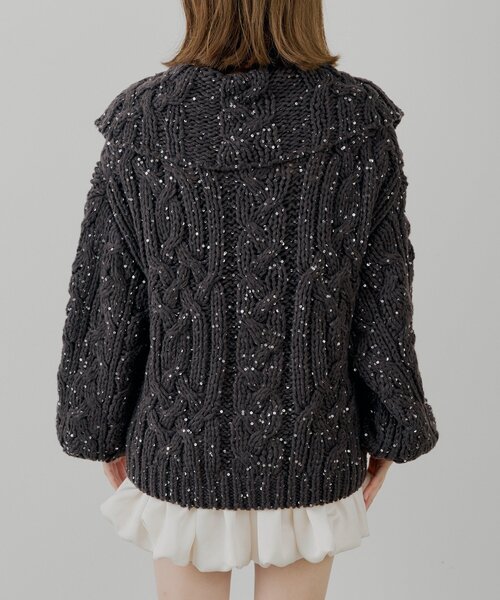 Chico（チコ）の「スパンコールケーブルルーズカーディガン（カーディガン/ボレロ・レディース・グレー/アイボリー/ブラウン・FREE）」の7枚目の写真