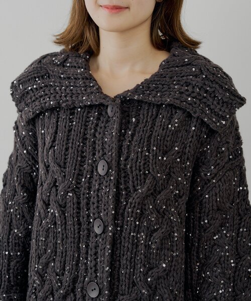 Chico（チコ）の「スパンコールケーブルルーズカーディガン（カーディガン/ボレロ・レディース・グレー/アイボリー/ブラウン・FREE）」の6枚目の写真