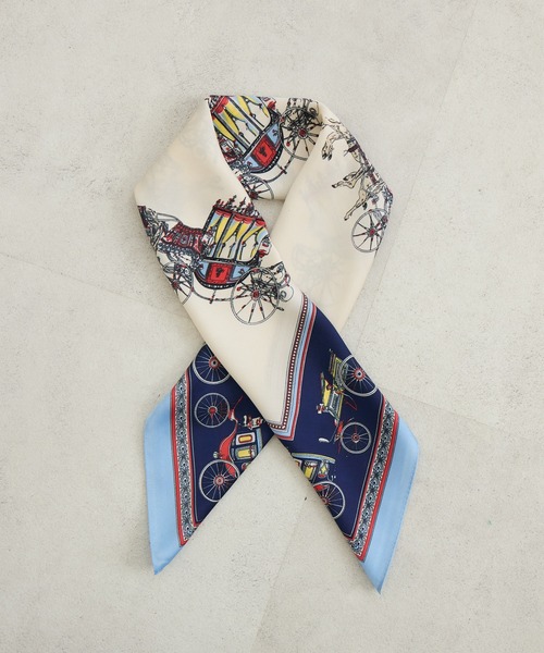 KATHARINE ROSS(キャサリンロス)の「【KATHARINE ROSS】大判スカーフ レトロ馬車(バンダナ/スカーフ・レディース・ネイビー/ベージュ/ブラック・MEDIUM)」の3枚目の写真