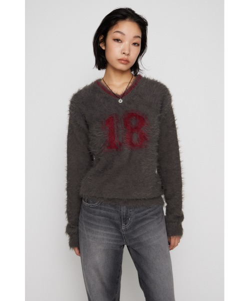 LAGUA GEM（ラグアジェム）の「NUMBER SHAGGY KNIT トップス（ニット/セーター・レディース・ブラック/ネイビー/チャコールグレー・FREE）」の15枚目の写真