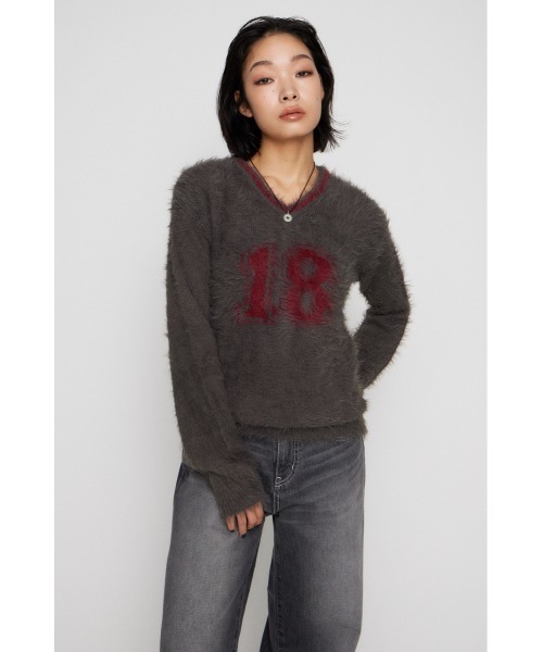 LAGUA GEM（ラグアジェム）の「NUMBER SHAGGY KNIT トップス（ニット/セーター・レディース・ブラック/ネイビー/チャコールグレー・FREE）」の16枚目の写真