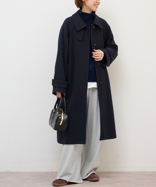 【2023AW】relume 尾州ウールスーパー100モッサスタンドコート 紺 尾州ウールスーパー100ステンカラーコート（ステンカラーコート