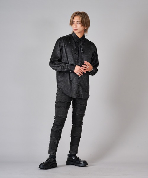 REGIEVO（レジエボ）の「王子系プリンスネクタイ付きシャツ（シャツ/ブラウス・メンズ・ブラック/オフホワイト・MEDIUM/LARGE）」の15枚目の写真