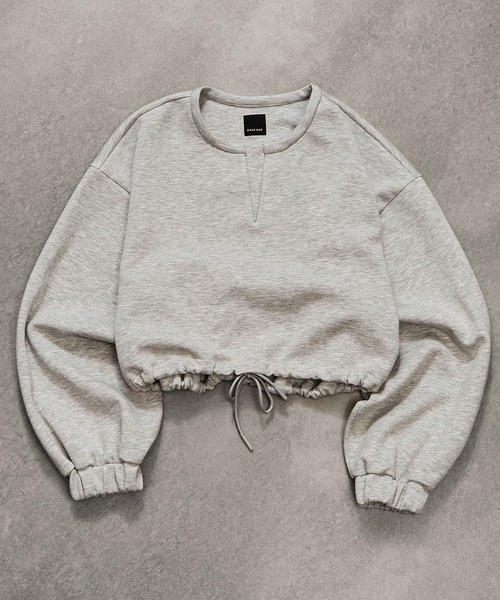 ROSE BUD(ローズバッド)の「VOLUME SLEEVE CROPPED TOP(スウェット・レディース・グレー/ブラック/ピンク・ONE SIZE)」の2枚目の写真