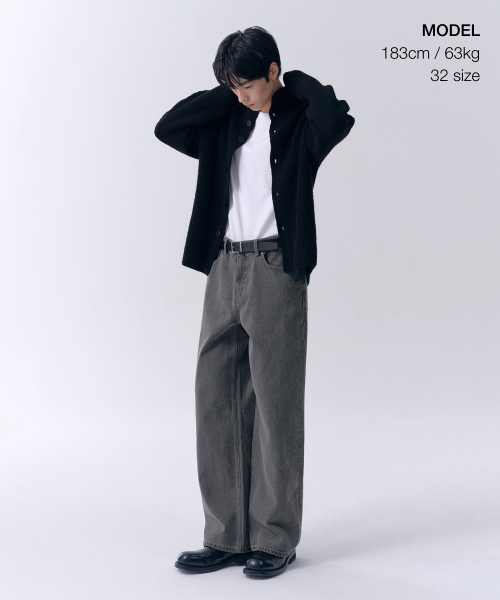 MUSINSA STANDARD（ムシンサスタンダード）の「ワイドデニムパンツ[グレー]（デニムパンツ・メンズ・その他・40/38/42/36/34/28/29/32/30/31/33/26/27）」の2枚目の写真