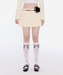 BELT PLEATS MINI SKIRT CREAM
