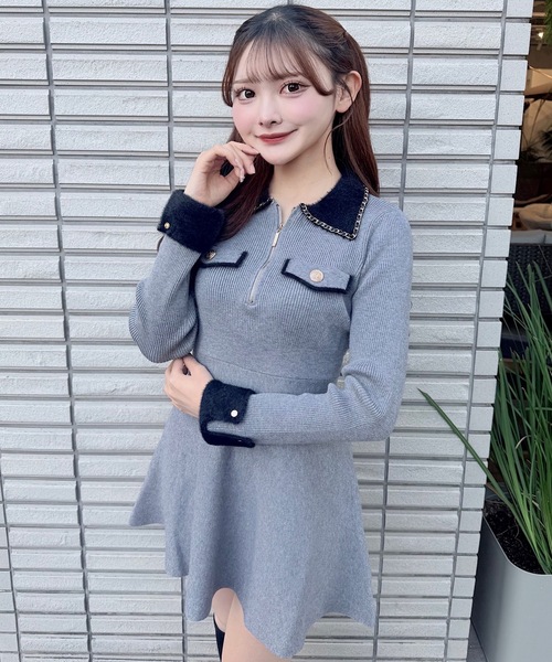 チェーンカラーZIPニットワンピース（ワンピース）｜NOMAE（ノーマエ