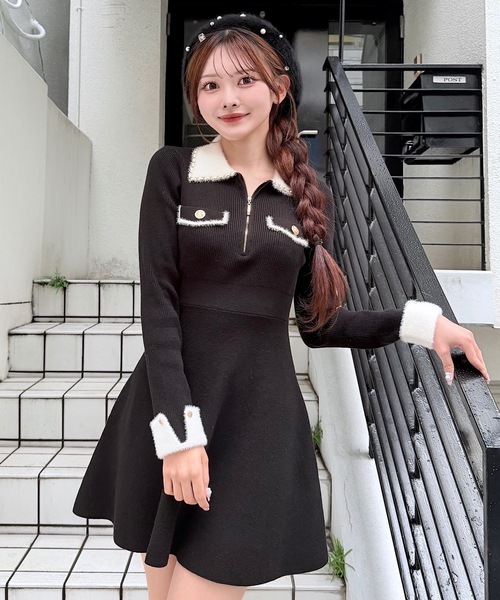 セール】チェーンカラーZIPニットワンピース（ワンピース）｜NOMAE