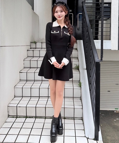 セール】チェーンカラーZIPニットワンピース（ワンピース）｜NOMAE