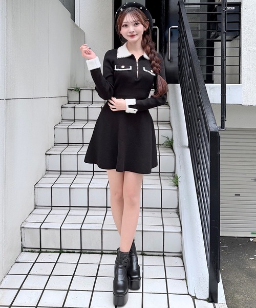 ワンピース Ma.K.R チェーンカラーZIPニットワンピース（ワンピース）｜NOMAE（ノーマエ