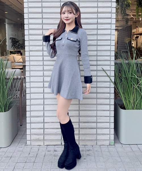 ワンピース Ma.K.R チェーンカラーZIPニットワンピース（ワンピース）｜NOMAE（ノーマエ