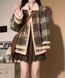 LUCPY（ラクピー）の「チェックボアショートコート（その他トップス）」