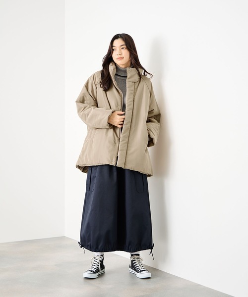 セール】Idnesスタンドカラーコクーンシルエット中綿ジャケット