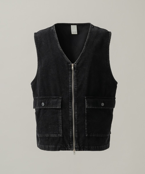 CASPER JOHN（キャスパージョン）の「Chemical wash narrow corduroy vest/ケミカルウォッシュナローコーデュロイベスト（ベスト・メンズ・カーキ/ブラック・LARGE/MEDIUM/SMALL/X-SMALL）」の4枚目の写真
