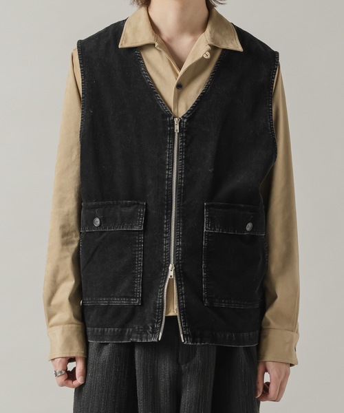 CASPER JOHN（キャスパージョン）の「Chemical wash narrow corduroy vest/ケミカルウォッシュナローコーデュロイベスト（ベスト・メンズ・カーキ/ブラック・LARGE/MEDIUM/SMALL/X-SMALL）」の14枚目の写真
