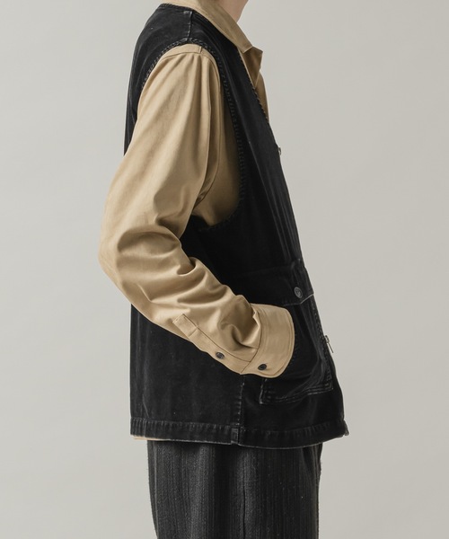 CASPER JOHN（キャスパージョン）の「Chemical wash narrow corduroy vest/ケミカルウォッシュナローコーデュロイベスト（ベスト・メンズ・カーキ/ブラック・LARGE/MEDIUM/SMALL/X-SMALL）」の16枚目の写真