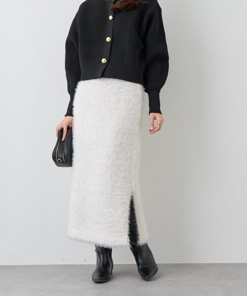 un dix cors（アンディコール）の「《セットアップ可》ソフトシャギーバックスリットナロースカート（スカート・レディース・ホワイト系その他/パープル/チャコールグレー・FREE）」の2枚目の写真