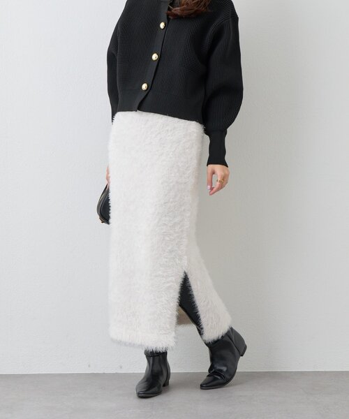 un dix cors（アンディコール）の「《セットアップ可》ソフトシャギーバックスリットナロースカート（スカート・レディース・ホワイト系その他/パープル/チャコールグレー・FREE）」の8枚目の写真