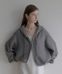LENAV（ルナブ）の「エシー カシミヤ フードニット ジップアップ (グレー)（カーディガン/ボレロ）」