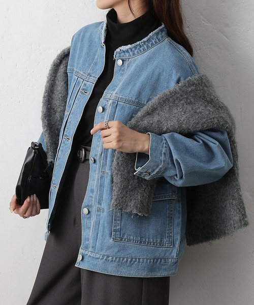 COLONY 2139(コロニートゥーワンスリーナイン)の「12.5OZノーカラーデニムジャケット(デニムジャケット・レディース・ブルー/ブラック/サックスブルー・FREE)」の2枚目の写真