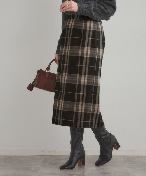 couture brooch（クチュールブローチ）の「【洗える/微起毛】Iライン チェックスカート（スカート・レディース・ダークブラウン系1/チャコールグレー/ライトグレー系1・42/40/38/36）」の2枚目の写真
