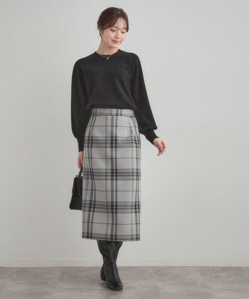couture brooch（クチュールブローチ）の「【洗える/微起毛】Iライン チェックスカート（スカート・レディース・ダークブラウン系1/チャコールグレー/ライトグレー系1・42/40/38/36）」の4枚目の写真