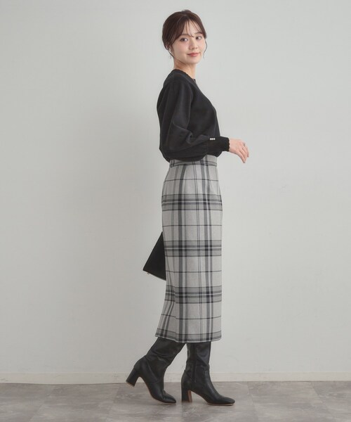 couture brooch（クチュールブローチ）の「【洗える/微起毛】Iライン チェックスカート（スカート・レディース・ダークブラウン系1/チャコールグレー/ライトグレー系1・42/40/38/36）」の5枚目の写真