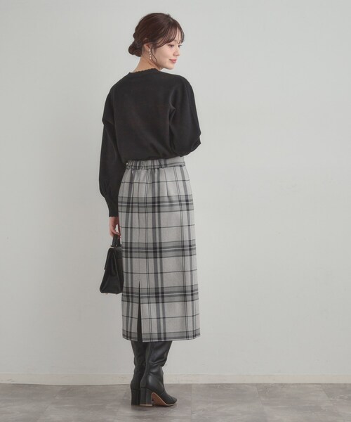 couture brooch（クチュールブローチ）の「【洗える/微起毛】Iライン チェックスカート（スカート・レディース・ダークブラウン系1/チャコールグレー/ライトグレー系1・42/40/38/36）」の6枚目の写真