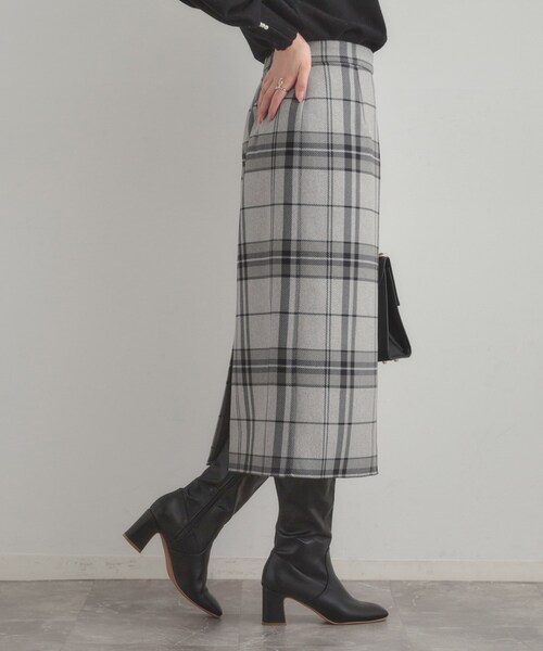 couture brooch（クチュールブローチ）の「【洗える/微起毛】Iライン チェックスカート（スカート・レディース・ダークブラウン系1/チャコールグレー/ライトグレー系1・42/40/38/36）」の8枚目の写真