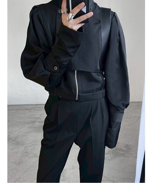 RIM.ARK（リムアーク）の「Zip-up puff JK ジップアップパフジャケット（ナイロンジャケット・レディース・ブラック/ライトグリーン・FREE）」の2枚目の写真