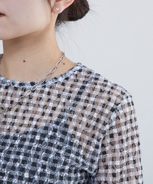 Lui's(ルイス)の「レースチェックプリントトップス(Tシャツ/カットソー・レディース・ブラック/ネイビー・FREE)」の16枚目の写真