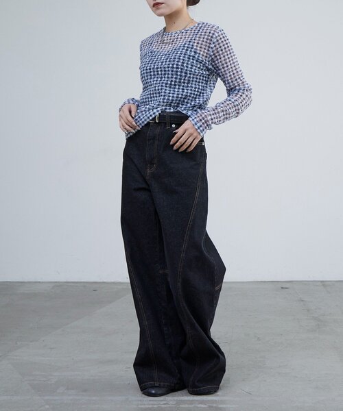 Lui's(ルイス)の「レースチェックプリントトップス(Tシャツ/カットソー・レディース・ブラック/ネイビー・FREE)」の19枚目の写真