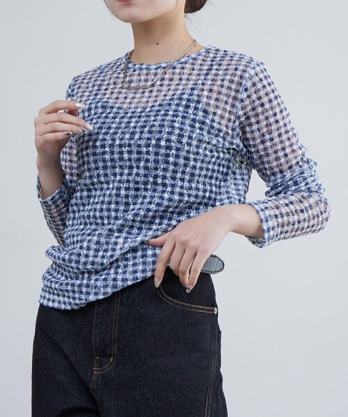 Lui's(ルイス)の「レースチェックプリントトップス(Tシャツ/カットソー・レディース・ブラック/ネイビー・FREE)」の20枚目の写真