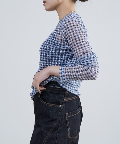 Lui's(ルイス)の「レースチェックプリントトップス(Tシャツ/カットソー・レディース・ブラック/ネイビー・FREE)」の4枚目の写真