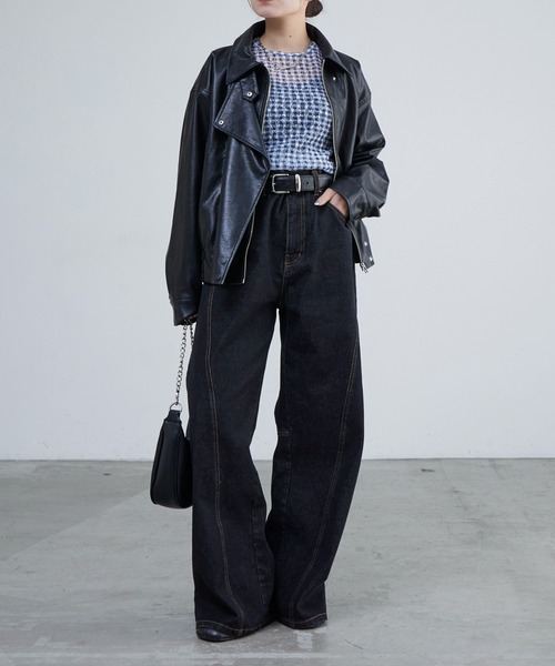 Lui's(ルイス)の「レースチェックプリントトップス(Tシャツ/カットソー・レディース・ブラック/ネイビー・FREE)」の7枚目の写真