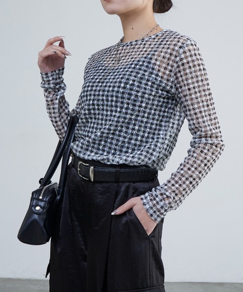 Lui's(ルイス)の「レースチェックプリントトップス(Tシャツ/カットソー・レディース・ブラック/ネイビー・FREE)」の8枚目の写真