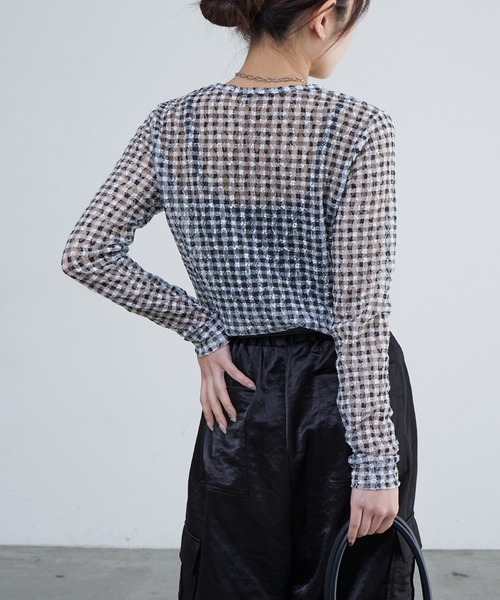 Lui's(ルイス)の「レースチェックプリントトップス(Tシャツ/カットソー・レディース・ブラック/ネイビー・FREE)」の9枚目の写真