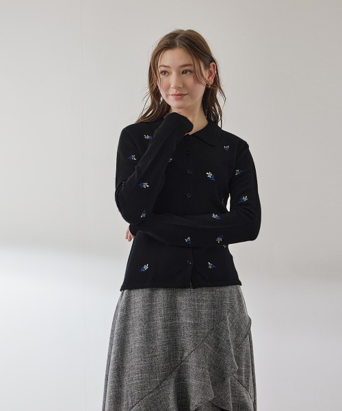 QUEENS COURT（クイーンズコート）の「フラワーシシュウニットプルオーバー≪手洗い可能≫（ニット/セーター・レディース・アイボリー/ブラック/ダークグレー・M）」の14枚目の写真