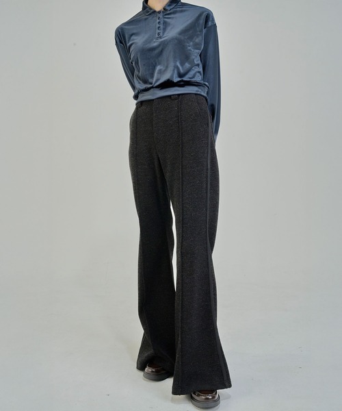 Nora Lily elle（ノラリリーエル）の「【Nora Lily】「elle」Lib Knit Line Bell Bottom（スウェットパンツ・レディース・ブラウン/ブラック・FREE）」の2枚目の写真