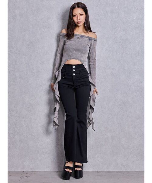 GYDA（ジェイダ）の「ハイウエストBACKクロスフレアパンツ（デニムパンツ・レディース・ブラック/ライトブルー/インディゴブルー・X-SMALL/SMALL/MEDIUM）」の14枚目の写真