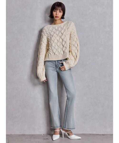 GYDA（ジェイダ）の「ハイウエストBACKクロスフレアパンツ（デニムパンツ・レディース・ブラック/ライトブルー/インディゴブルー・X-SMALL/SMALL/MEDIUM）」の16枚目の写真