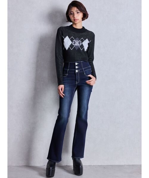 GYDA(ジェイダ)の「NEWハイウエストBACKクロスフレアパンツ(デニムパンツ・レディース・ブラック/ライトブルー/インディゴブルー・X-SMALL/SMALL/MEDIUM)」の4枚目の写真