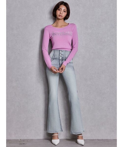 GYDA(ジェイダ)の「NEWハイウエストBACKクロスフレアパンツ(デニムパンツ・レディース・ブラック/ライトブルー/インディゴブルー・X-SMALL/SMALL/MEDIUM)」の14枚目の写真