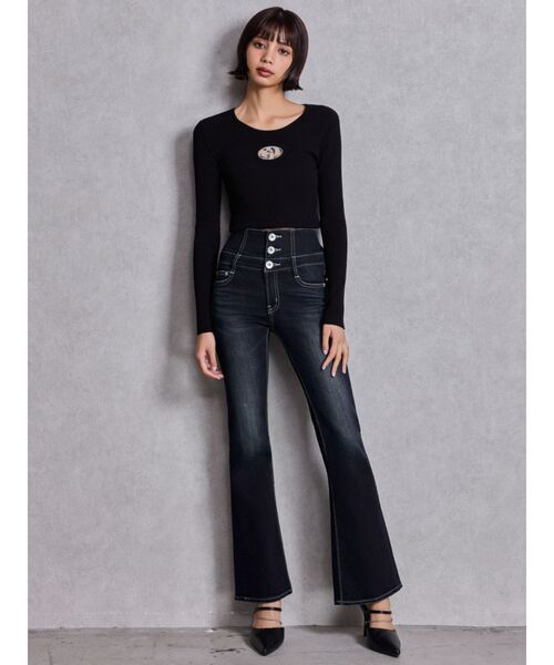 GYDA(ジェイダ)の「NEWハイウエストBACKクロスフレアパンツ(デニムパンツ・レディース・ブラック/ライトブルー/インディゴブルー・X-SMALL/SMALL/MEDIUM)」の15枚目の写真