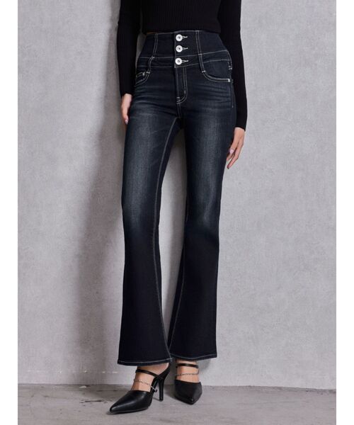 GYDA(ジェイダ)の「NEWハイウエストBACKクロスフレアパンツ(デニムパンツ・レディース・ブラック/ライトブルー/インディゴブルー・X-SMALL/SMALL/MEDIUM)」の19枚目の写真