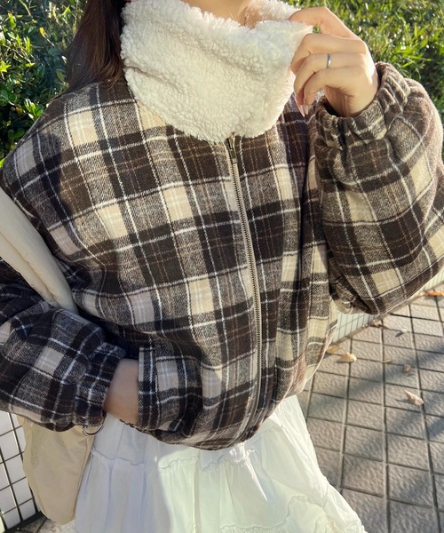 セール】《一部店舗限定☆》2WAY/ボア襟チェック柄ブルゾン（ブルゾン