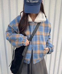 WC | 《一部店舗限定★》2WAY/ボア襟チェック柄ブルゾン(ブルゾン)