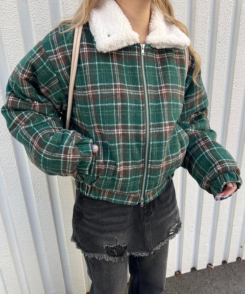 WC（ダブル シー）の「《一部店舗限定★》2WAY/ボア襟チェック柄ブルゾン（ブルゾン・レディース・ブルー/ブラウン/グリーン・MEDIUM/LARGE/X-LARGE）」の3枚目の写真