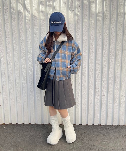 WC（ダブル シー）の「《一部店舗限定★》2WAY/ボア襟チェック柄ブルゾン（ブルゾン・レディース・ブルー/ブラウン/グリーン・MEDIUM/LARGE/X-LARGE）」の13枚目の写真