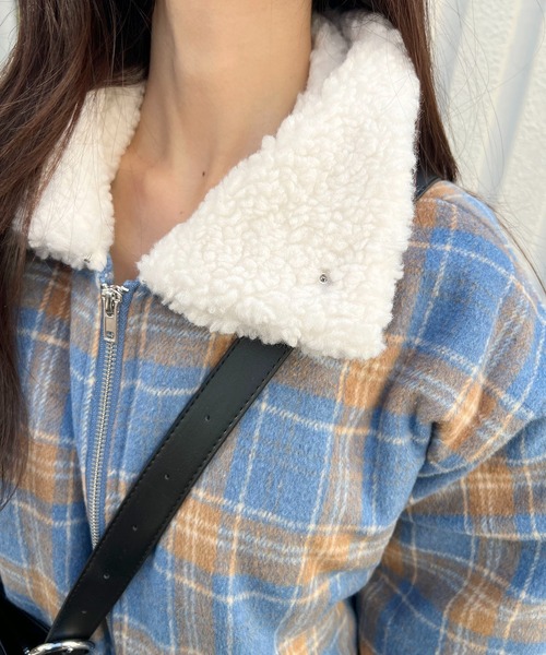 WC（ダブル シー）の「《一部店舗限定★》2WAY/ボア襟チェック柄ブルゾン（ブルゾン・レディース・ブルー/ブラウン/グリーン・MEDIUM/LARGE/X-LARGE）」の14枚目の写真